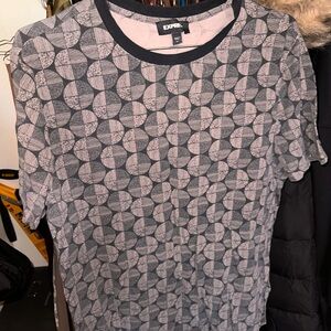 Express Men's Black and Gray Geometric Tee